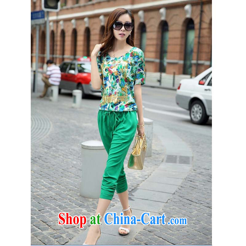 Elizabeth Quat volunteered the fat XL girls thick mm summer short-sleeve T-shirt 200 Jack thick sister Korean version 7 pants leisure suite 8031 JW D E 135 large green code 2 XL 140 - 160 jack, Elizabeth Quat, volunteered, and shopping on the Internet