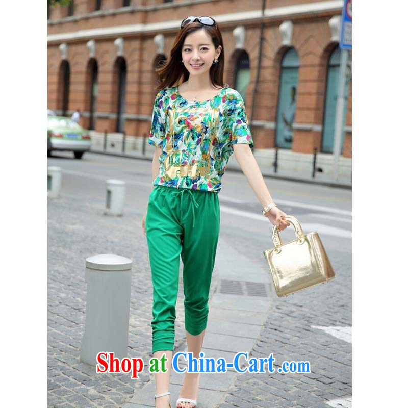 Elizabeth Quat volunteered the fat XL girls thick mm summer short-sleeve T-shirt 200 Jack thick sister Korean version 7 pants leisure suite 8031 JW D E 135 large green code 2 XL 140 - 160 jack, Elizabeth Quat, volunteered, and shopping on the Internet
