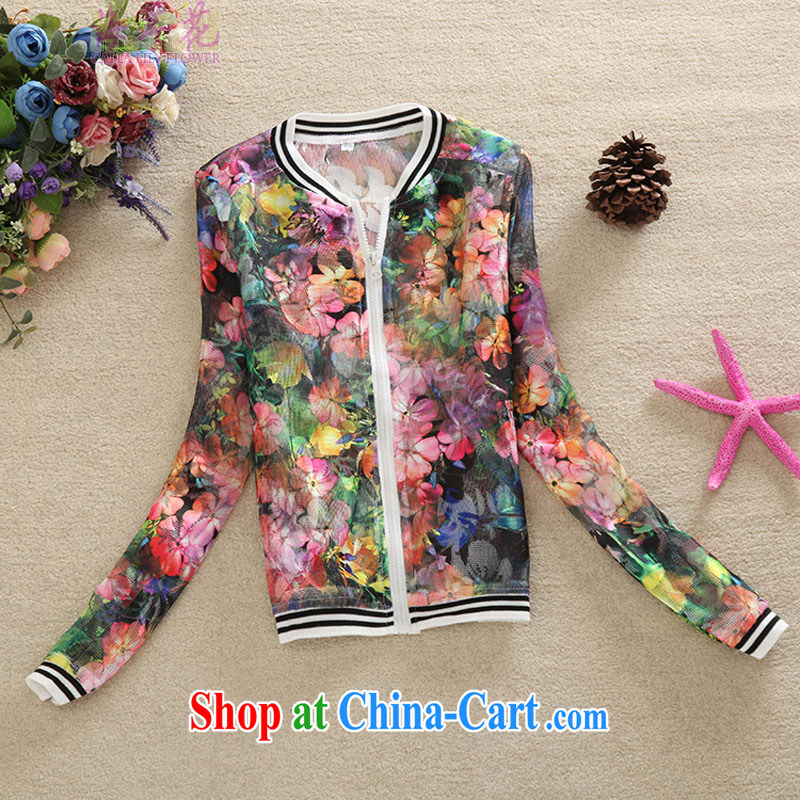 The line spend a lot, women Korean version of the new language, the stamp floral large code jacket loose sunscreen shirts QHMB - 1 red 3 XL