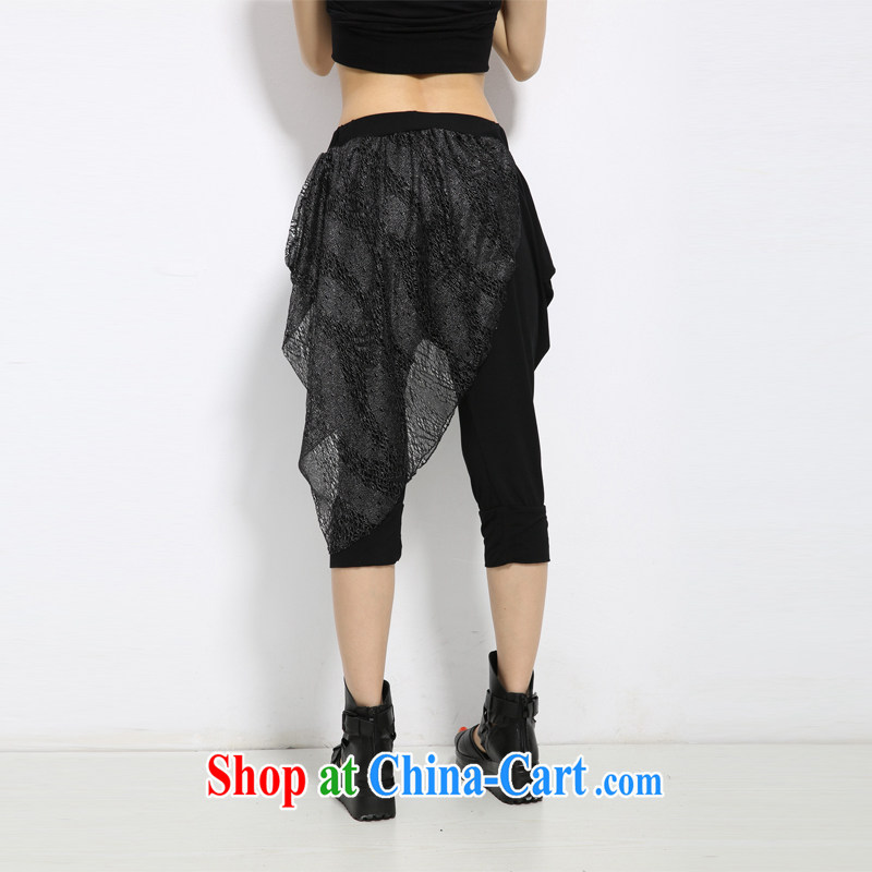 Coffee murmured the Code women 2015 summer new thick MM increase the fat loose lace graphics thin 7 pants black XXXXL, coffee murmured, shopping on the Internet
