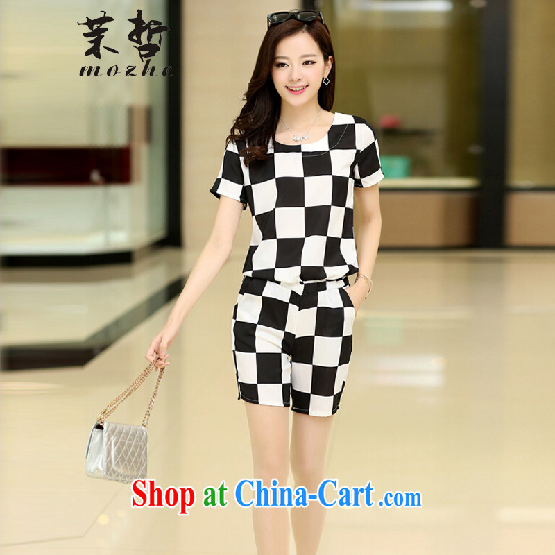 Energy-chul, the girl with the FAT increase summer Plaid Shorts Kit mm thick beauty graphics thin leisure package female white-on-black rendering the code 5 XL, energy-chul (MOZHE), shopping on the Internet