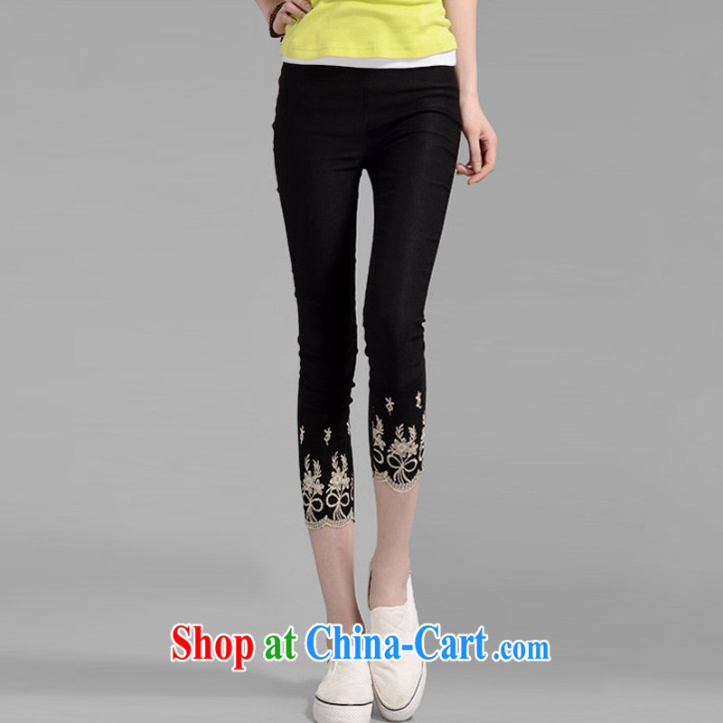 In accordance with perfect thick MM large, cultivating graphics thin 7 pants Korean fashion lace stitching castor pants pencil pants solid pants female Y 2336 black 4XL, according to perfect (Yibofei), online shopping