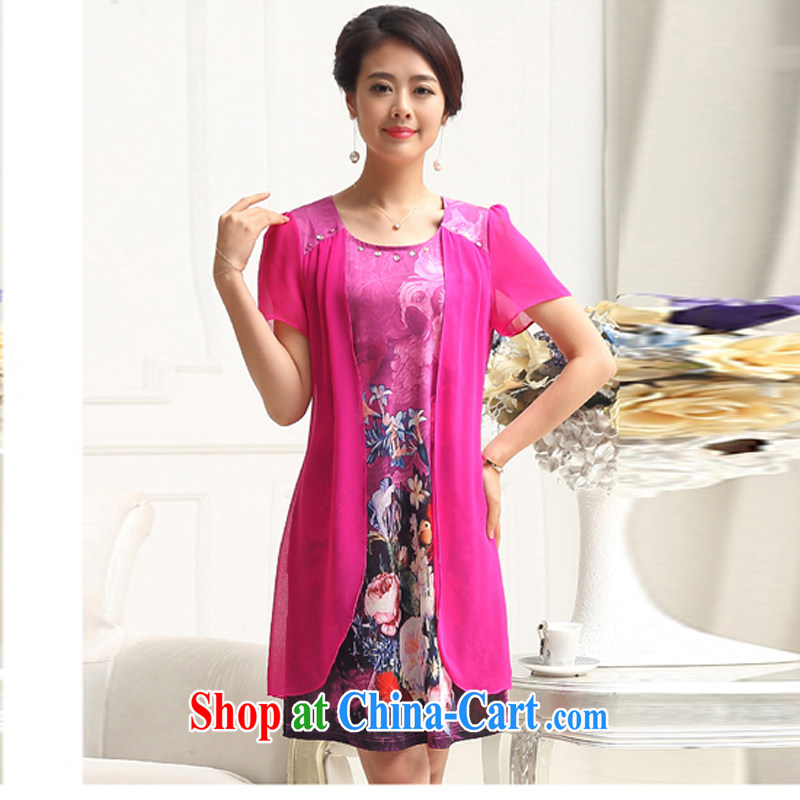 2015 summer new Korean fashion round collar short-sleeved stamp duty increase, anti-silk mother load dresses of red 4 XL