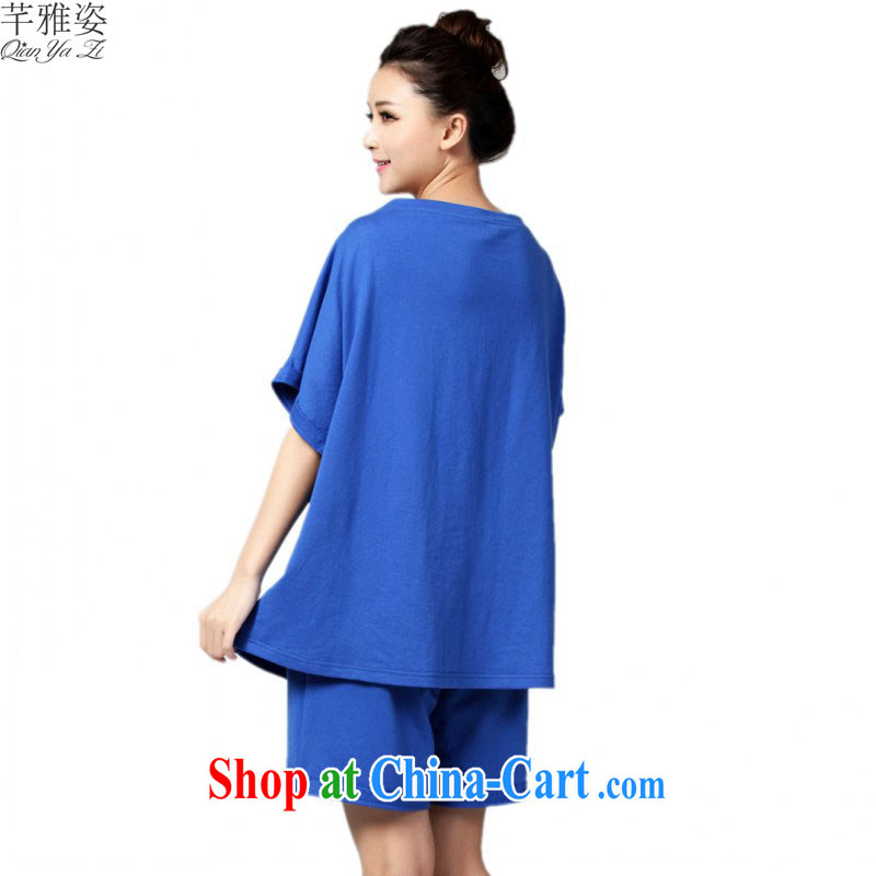 The fat increase, women of the sweater letter Stamp field for loose Two Piece Set with casual wear new short-sleeve T-shirt short-sleeved the blue 4 XL approximately 150 - 170 jack, constitution, Jacob (QIANYAZI), online shopping