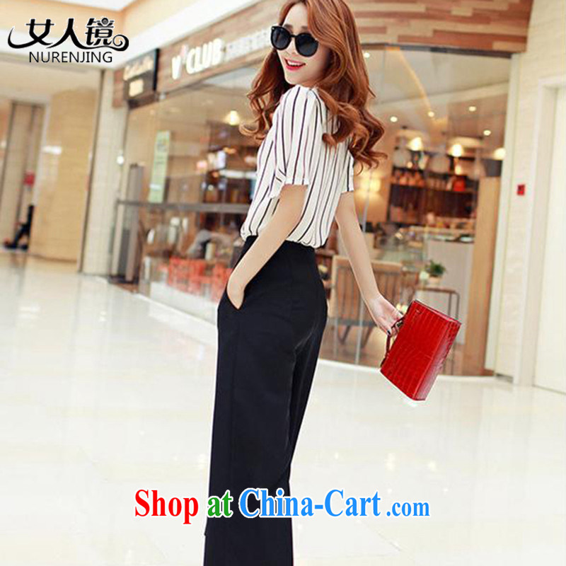 Woman mirror 2015 summer new stylish short-sleeve T-shirt small Hong Kong-wide leg pants two-piece #S 6225 XL streaks, Woman mirror (nurenjing), online shopping