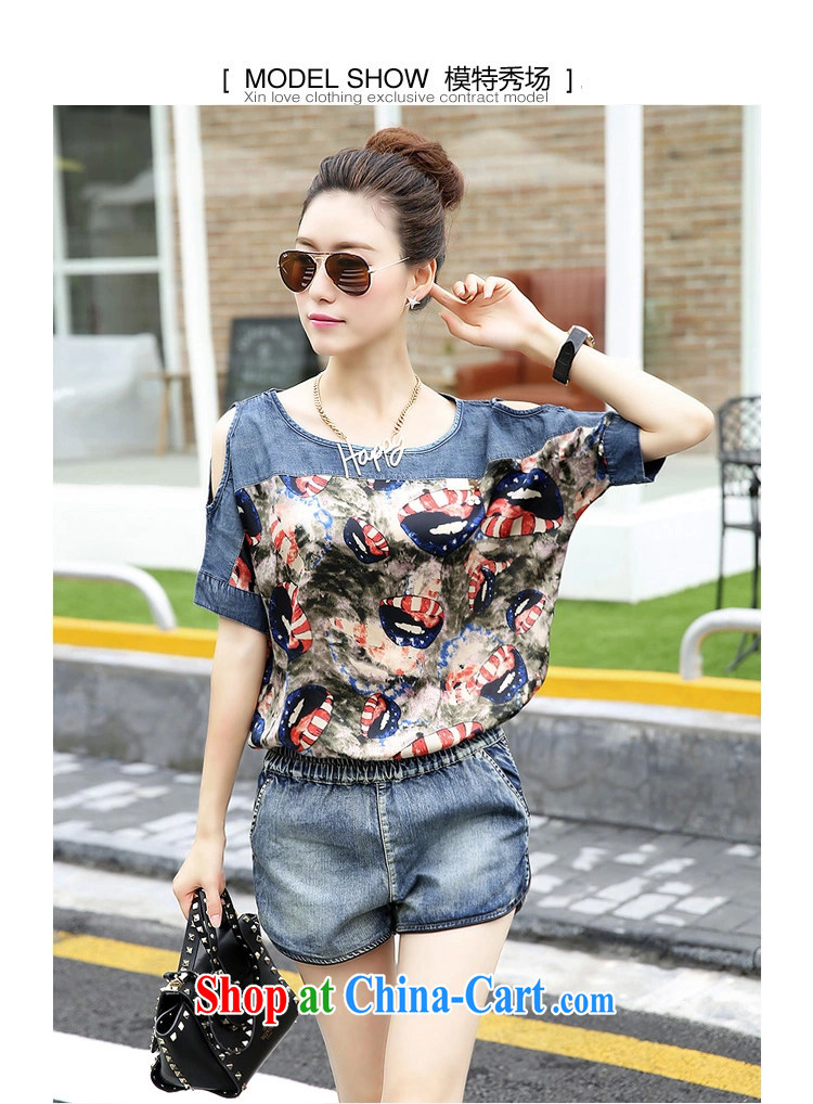 Mr. beautiful stylish package girls summer Korean Version Stamp snow T woven shirts denim shorts two piece nozzle-shaped pattern M pictures, price, brand platters! Elections are good character, the national distribution, so why buy now enjoy more preferential! Health