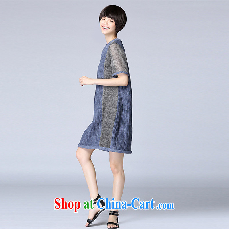 ZZ &FF 2015 summer new linen stripes stitching loose the Code women dress girls summer 7027 LYQ blue XXXXXL, ZZ &FF, shopping on the Internet