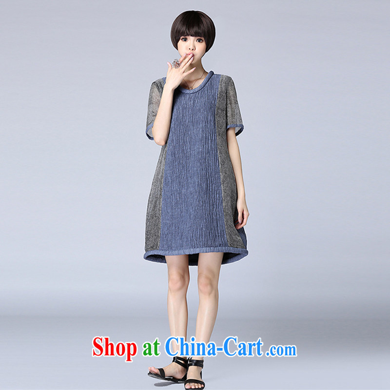 ZZ &FF 2015 summer new linen stripes stitching loose the Code women dress girls summer 7027 LYQ blue XXXXXL, ZZ &FF, shopping on the Internet