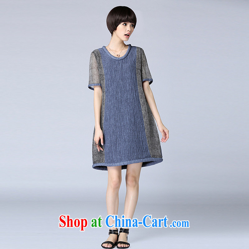 ZZ &FF 2015 summer new linen stripes stitching loose the Code women dress girls summer 7027 LYQ blue XXXXXL, ZZ &FF, shopping on the Internet