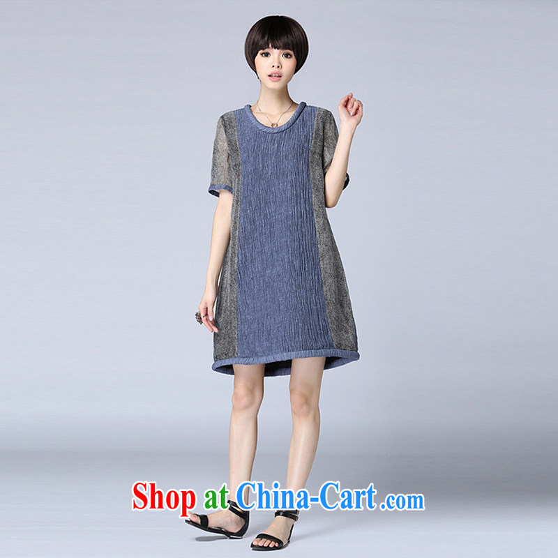 ZZ &FF 2015 summer new linen stripes stitching loose the Code women dress girls summer 7027 LYQ blue XXXXXL, ZZ &FF, shopping on the Internet