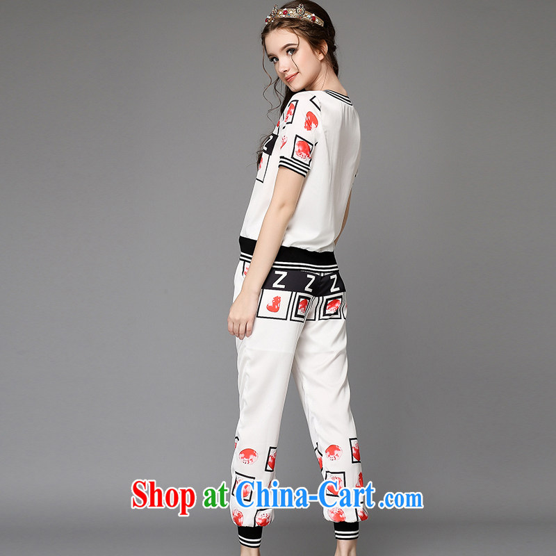 Hai Ying 2015 summer larger female Two-piece knocked color Elastic waist 9 pants letter stamp T pension Leisure package female A 731 white L, sea-ying (seaying), online shopping