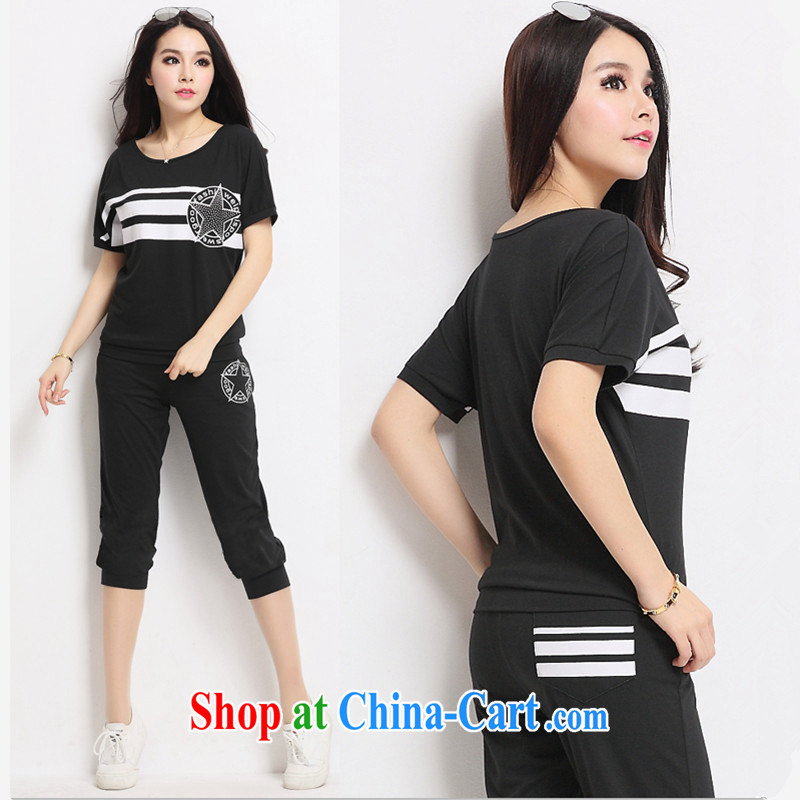 2015 new stamp the Code women mm thick uniforms female Korean Leisure package girls summer fashion loose short-sleeve 7 pants Kit female student kit black 4 XL recommendations 170 - 185 jack