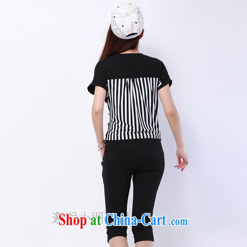 2015 new stylish cotton stamp sport and leisure package girls summer 7 pants relaxed thick sister larger MM thick short-sleeved loose video thin trousers two piece black XXXL, sparked minor, shopping on the Internet