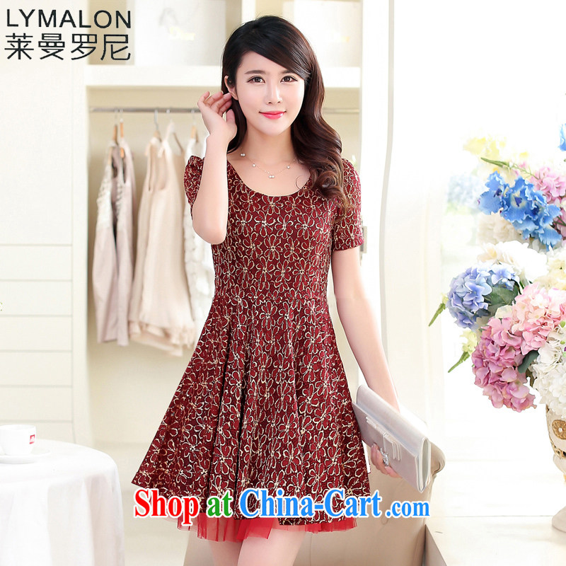 Lehman Ronnie lymalon 2015 summer new Korean version of the greater, female and FAT and FAT mm round-collar lace dress 1572 black 4XL, Lehman Ronnie (LYMALON), and, on-line shopping