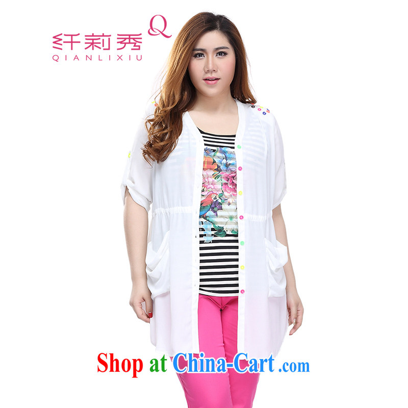 Slim LI Sau 2015 summer new, larger female V activities for a lap Yi with 7 sub-sleeve jacket snow woven shirts Q 3961 white XL
