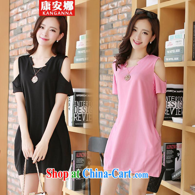 Anna and thick mm KING SIZE and indeed increase, female summer Jack thick sister dresses video thin short-sleeved T-shirt female black 1XL (120 jack to 140 jack), and Anna (KANGANNA), online shopping