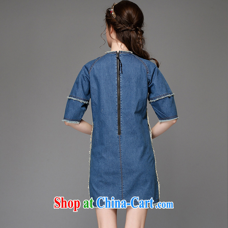 The Connie was a high-end European and American 2015 new, larger female summer is the increased emphasis on MM temperament stamp denim dress cuff in graphics thin dresses G 753 blue XL, Connie dreams, online shopping
