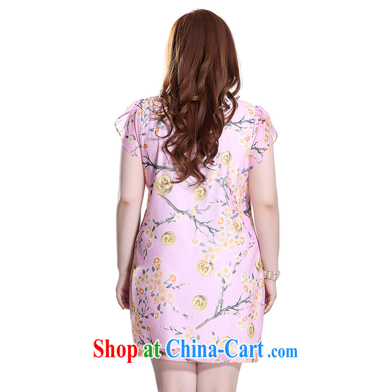 Slim LI Sau 2015 summer new, larger female European root yarn stamp dress (bead chain removable) Q 7387 pink 3 XL, slim Li-su, and shopping on the Internet