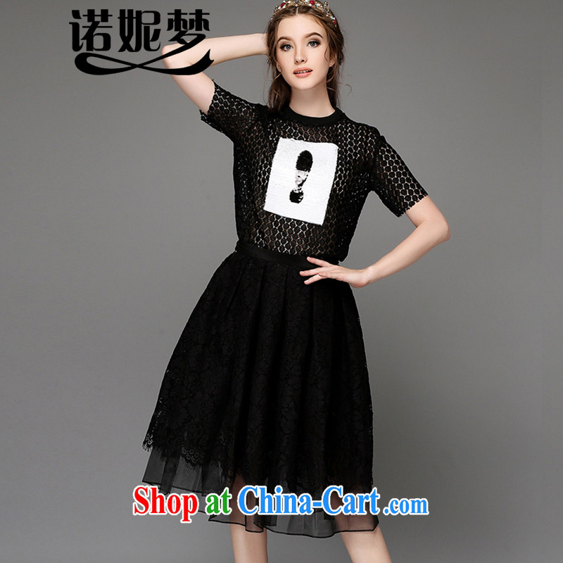 The Connie was a high-end European and American large code female summer is the increased emphasis on MM elegance lace dress two-piece _T-shirt + body skirt_ G 752 black 5 XL
