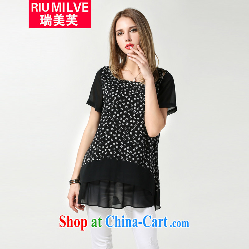 Ryan and the United States concluded the fat XL female 2015 summer new thick mm loose video thin stamp snow woven short-sleeve T-shirt women T-shirt N 3623 black XXXL