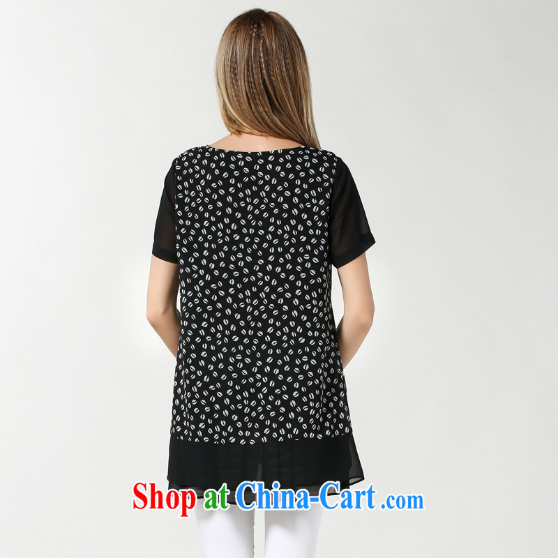 and the United States, would be the fat XL female 2015 summer new thick mm loose video thin stamp snow woven short-sleeved T-shirt ladies T-shirt N 3623 black XXXL, the US could (RIUMILVE), online shopping