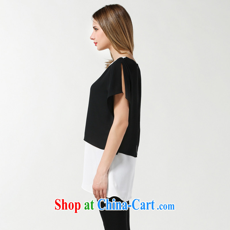 and the United States, would be the fat increase, female 2015 summer new thick mm loose video thin stitching knocked color short-sleeved T-shirt snow woven shirts N 221 black XXXL, the US could (RIUMILVE), online shopping