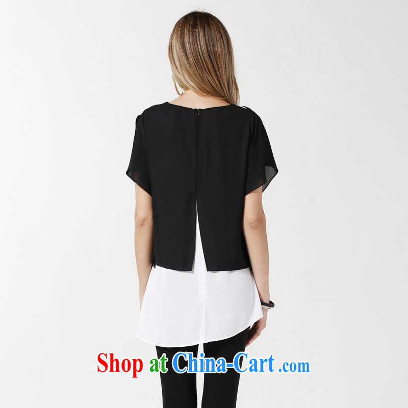 and the United States, would be the fat increase, female 2015 summer new thick mm loose video thin stitching knocked color short-sleeved T-shirt snow woven shirts N 221 black XXXL, the US could (RIUMILVE), online shopping