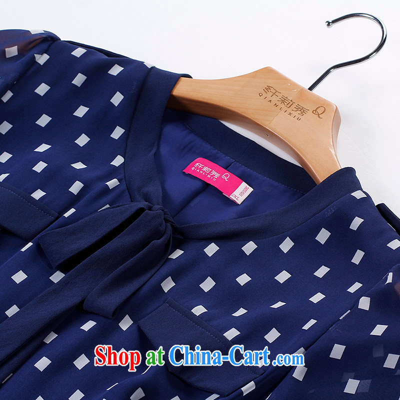 Slim LI Sau 2015 summer new, larger female hit-color stamp round-collar Bow Tie 7 cuff dress Q 8319 black 4XL, slim Li-su, and shopping on the Internet