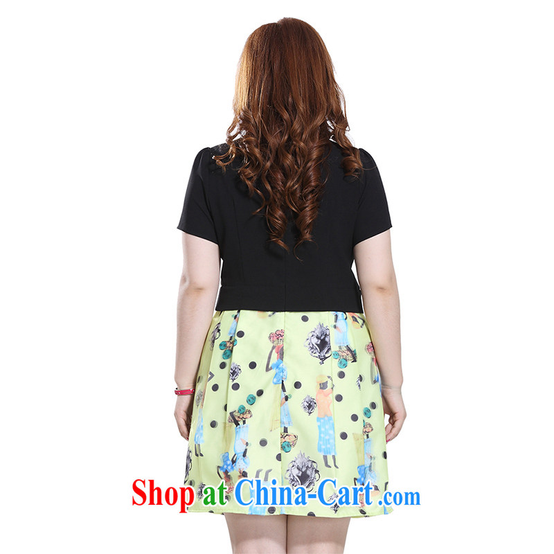 Slim Li-su 2015 summer new, larger female Fashion Round leave of two in the root yarn pattern dresses Q 8322 black 4XL, slim Li-su, and shopping on the Internet