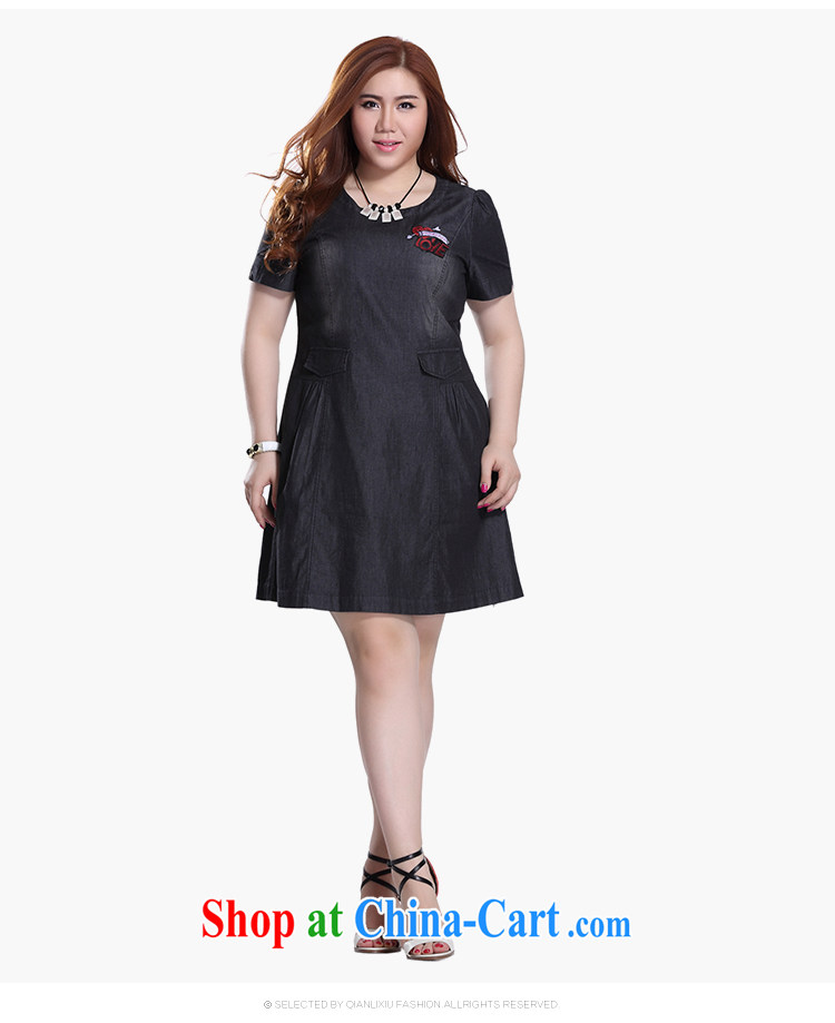 Slim LI Sau 2015 summer new, larger female round-collar pearl-embroidered logo ironing the thin blue jeans dresses Q 8329 blue 4 XL pictures, price, brand platters! Elections are good character, the national distribution, so why buy now enjoy more preferential! Health