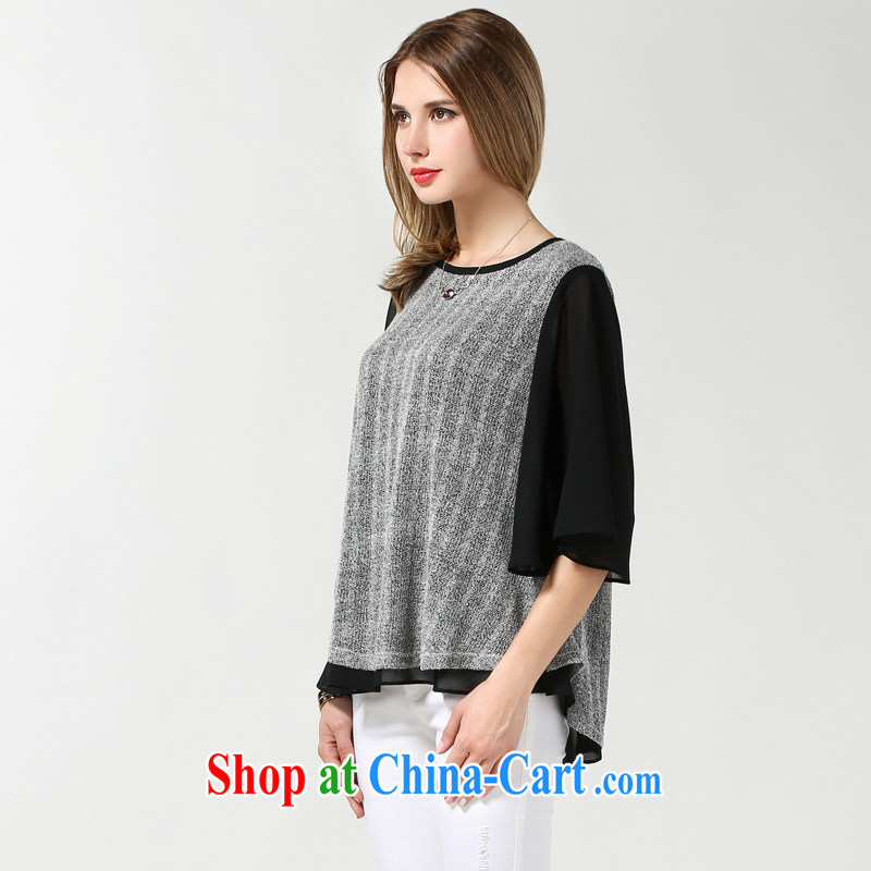 and the United States, would be the fat XL female 2015 summer New Tile collision color horn cuff T-shirt thick mm loose video thin ice woven shirts T-shirt N 3628 gray XXXL, the US could (RIUMILVE), online shopping