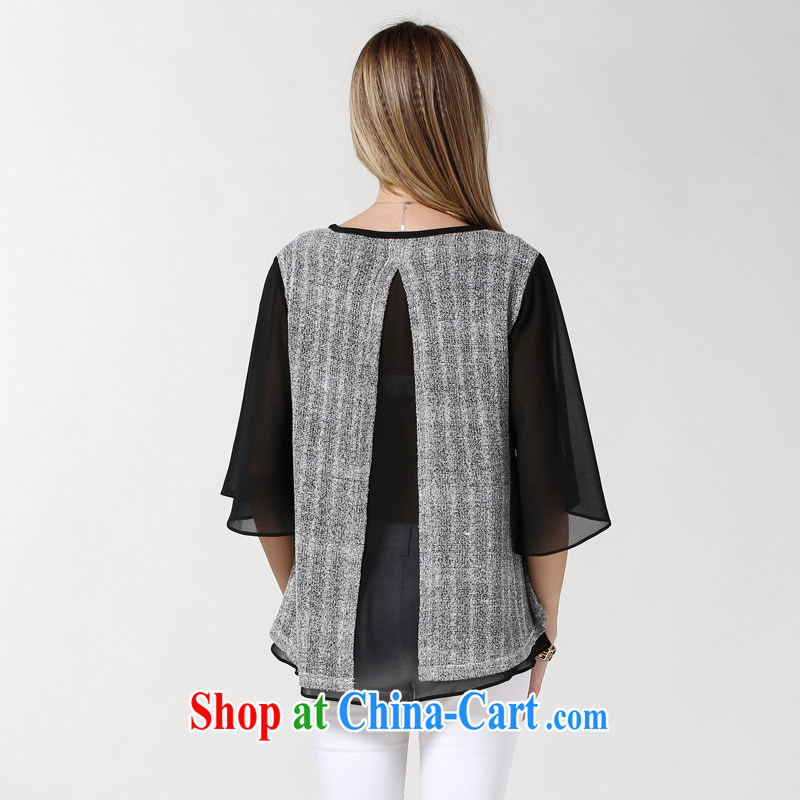 and the United States, would be the fat XL female 2015 summer New Tile collision color horn cuff T-shirt thick mm loose video thin ice woven shirts T-shirt N 3628 gray XXXL, the US could (RIUMILVE), online shopping