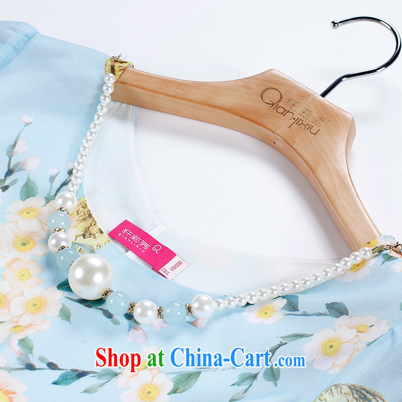 Slim Li-su 2015 summer new, larger female Bead Chain with stamp duty dress (Bead Chain removable) Q 8351 light blue 5 XL, slim Li-su, and online shopping