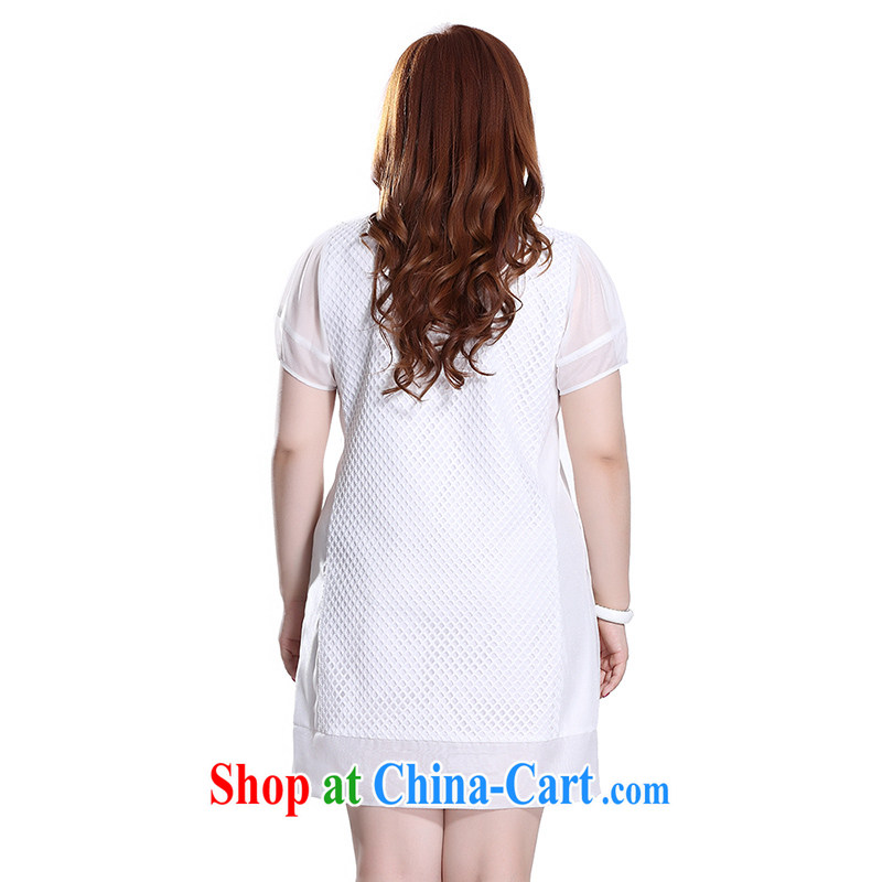 Slim LI Sau 2015 summer new, larger female round-collar stretch mesh stitching and stylish short-sleeve dresses Q 8617 m White 4 XL, slim Li-su, and shopping on the Internet