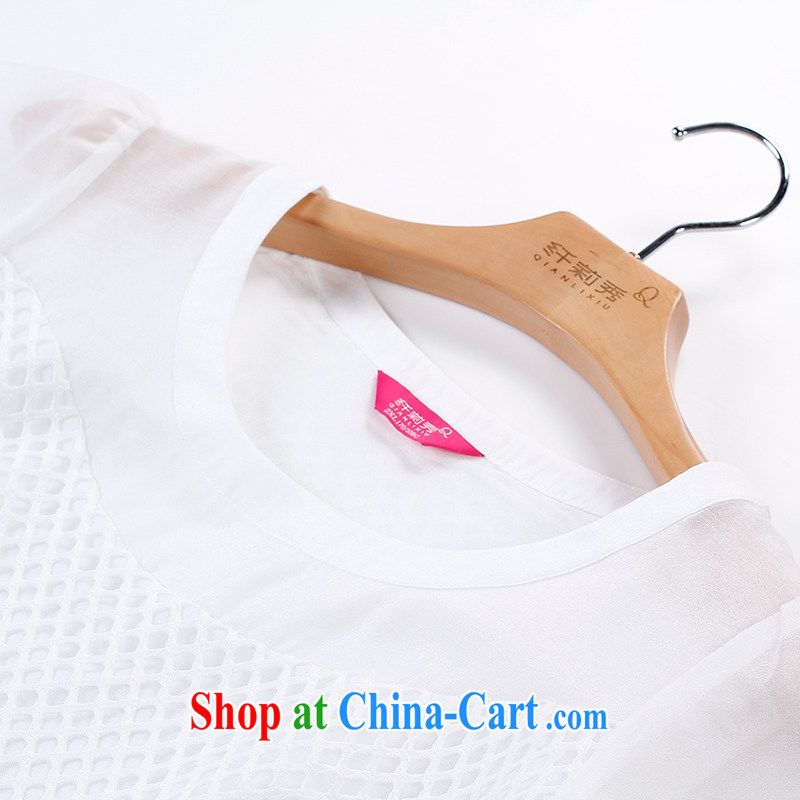 Slim LI Sau 2015 summer new, larger female round-collar stretch mesh stitching and stylish short-sleeve dresses Q 8617 m White 4 XL, slim Li-su, and shopping on the Internet