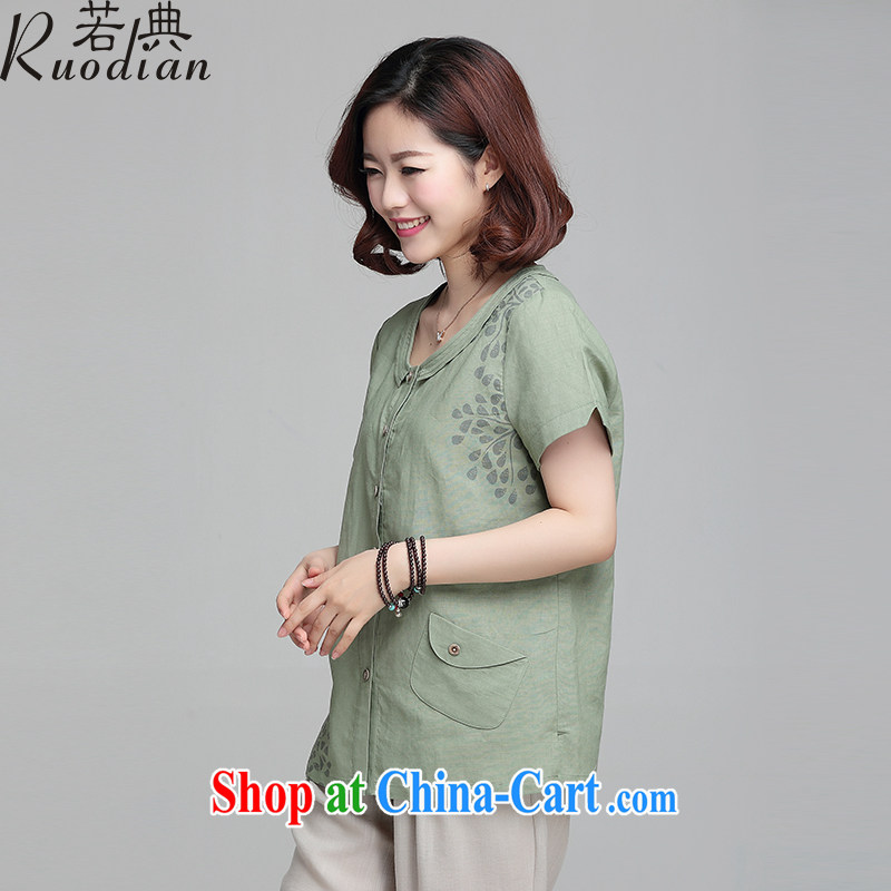 If so, older women summer short-sleeve large, loose T shirt shirts new stamp T-shirt mom with linen thin clothing has begun green XL, if code (Ruodian), online shopping