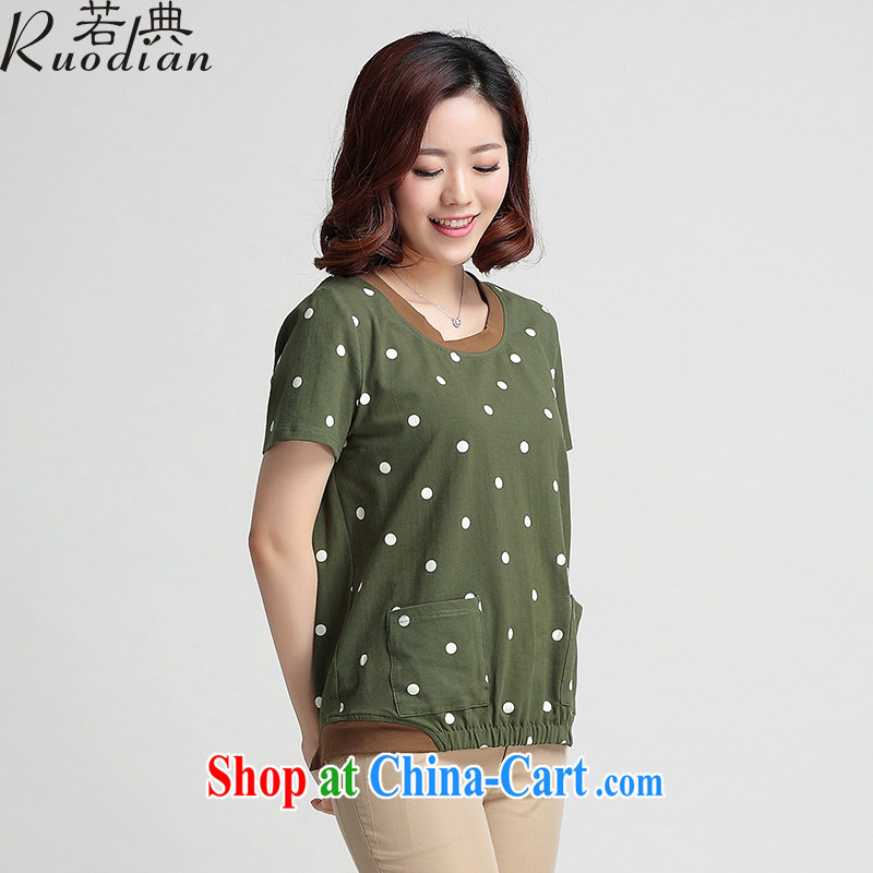 If code middle-aged and older female summer T shirt MOM short-sleeved round-collar short-sleeve middle-aged female large code dot T-shirt green 3XL, if code (Ruodian), online shopping