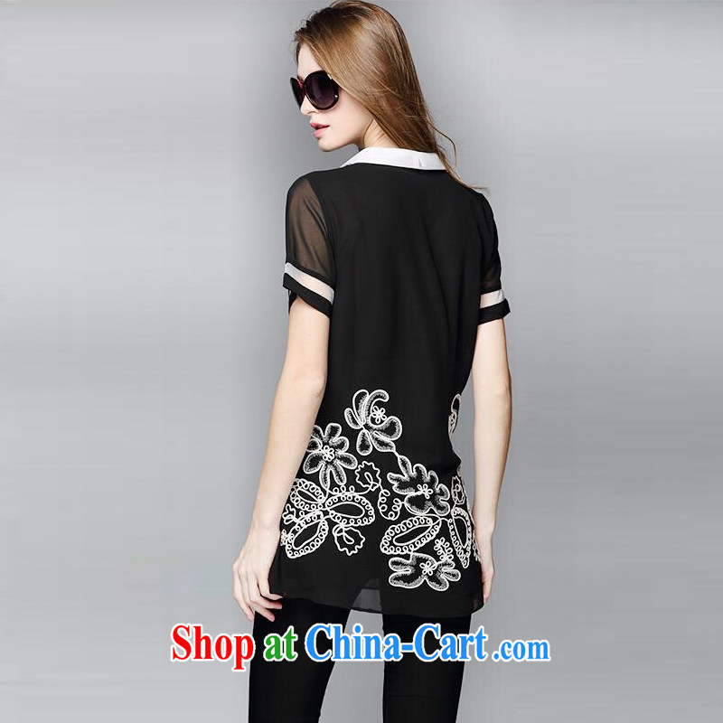 Energy-chul 2015 larger female thick MM summer, long T-shirt loose video thin T shirt short-sleeved thick sister black snow woven shirts black 3 XL, energy-chul (MOZHE), online shopping