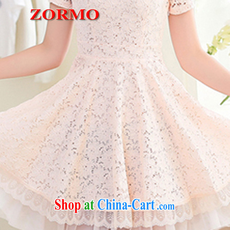 The ZORMO code female summer mm thick and fat XL lace dresses round-collar short-sleeved Princess skirt short skirt pink 4 XL 170 - 190 jack, ZORMO, shopping on the Internet