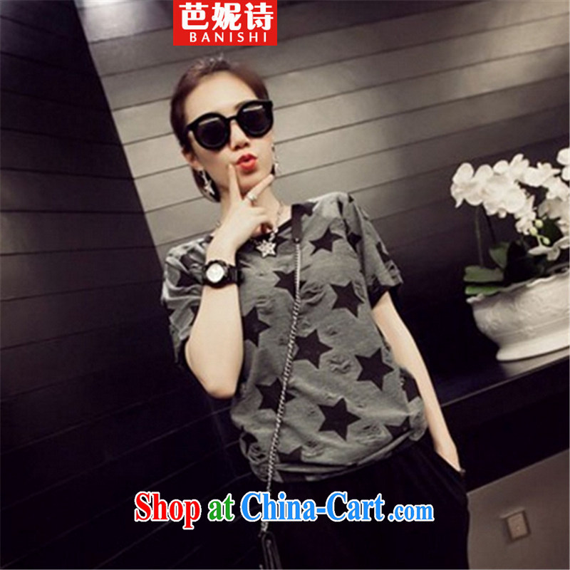 As well as Her poetry and indeed XL female Korean video thin thick sister summer double linen T shirt dark gray large code XXXL