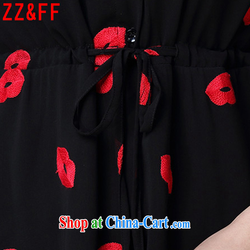 ZZ &FF summer 2015 new European version 7 of the cuff, female decoration, graphics thin ice woven shirts red lips dress Q 5119 black XXXXXL, ZZ &FF, and shopping on the Internet