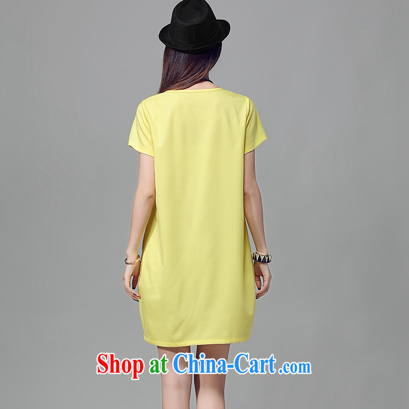 Korean Wind greet summer 2015 new products very casual short-sleeved pocket large code dress mm thick stretch cotton letter stamp lantern skirt yellow (recommended 100 jack - 180 jack wear) L, Korean Wind SST (Hanfoo), online shopping