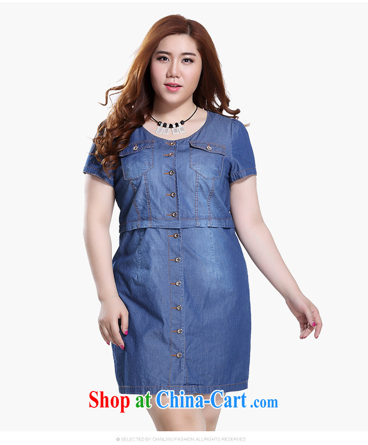 Slim LI Sau 2015 summer new, larger female temperament with retro-terrazzo floor white short-sleeved-cowboy dress Q 8668 blue 3 XL pictures, price, brand platters! Elections are good character, the national distribution, so why buy now enjoy more preferential! Health