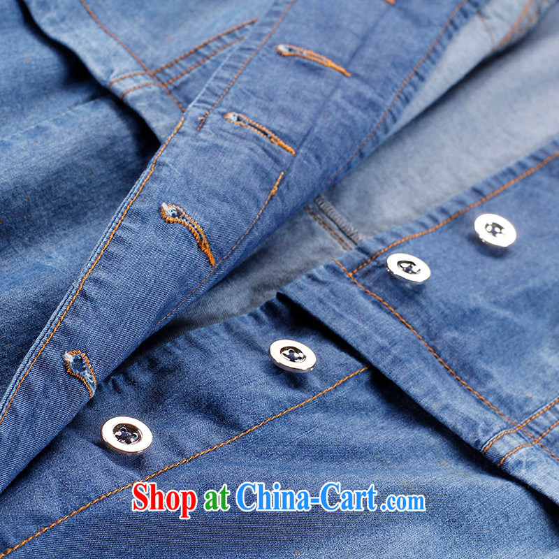 Slim Li-su 2015 summer new, larger female temperament with retro-terrazzo floor white short-sleeved-jeans dresses Q 8668 blue 3 XL, slim Li-su, and shopping on the Internet