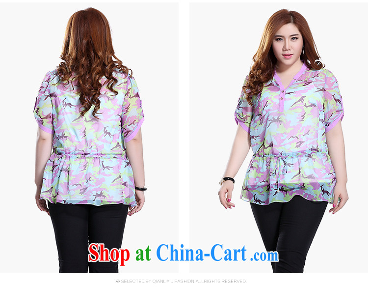 Slim LI Sau 2015 summer new, larger female knocked color stitching round V collar camouflage stamp loose elastic waistband graphics thin ice woven shirts T-shirt Q 8629 purple 4 XL pictures, price, brand platters! Elections are good character, the national distribution, so why buy now enjoy more preferential! Health