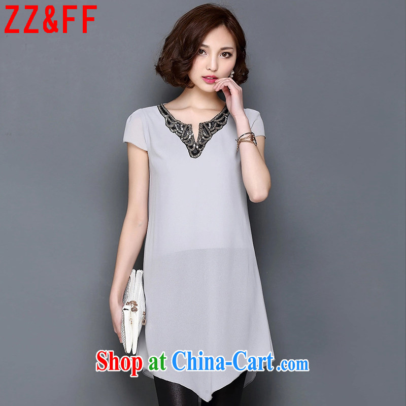 ZZ _FF 2015 summer new, larger female V for cultivating snow woven shirts female 553 gray XXXL