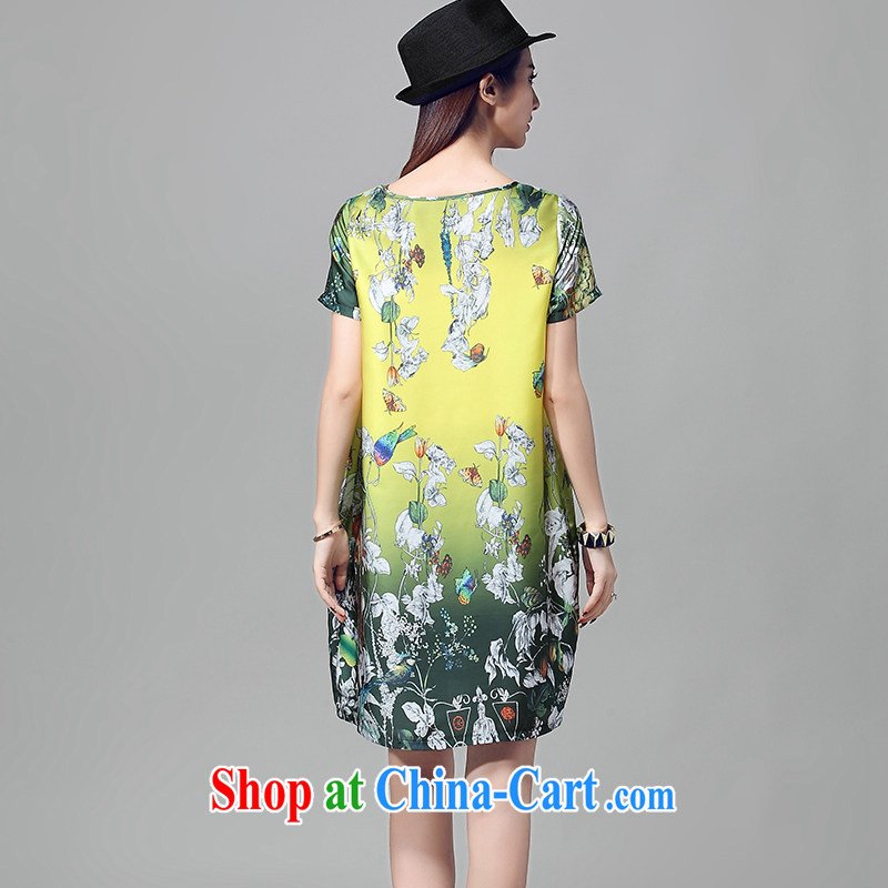 In prosperity and indeed XL summer new ink stamp short-sleeved dresses girls retro art van damask lantern skirt suit (it is recommended that 100 jack - 180 jack wear) L, Korean Wind SST (Hanfoo), shopping on the Internet