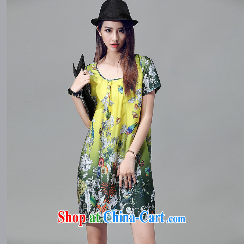 In prosperity and indeed XL summer new ink stamp short-sleeved dresses girls retro art van damask lantern skirt suit (it is recommended that 100 jack - 180 jack wear) L, Korean Wind SST (Hanfoo), shopping on the Internet