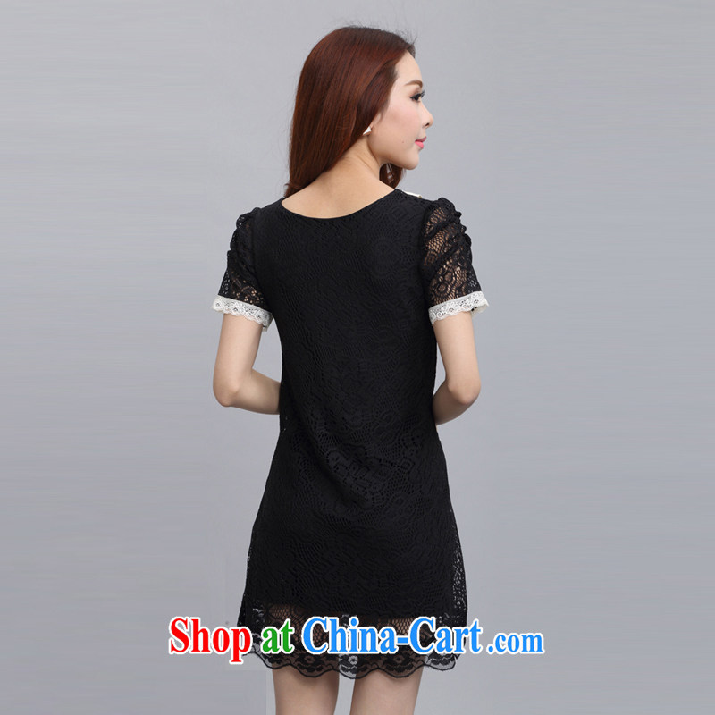 ZZ &FF 2015 summer new, larger female lace short-sleeved solid dresses female LYQ 583 black XXXL, ZZ &FF, shopping on the Internet