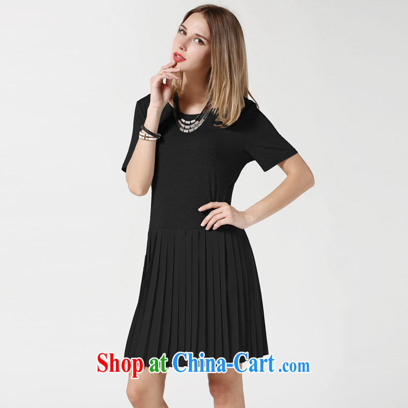 Connie's dream in Europe and America, the female summer is indeed the greater 2015 new, thick mm minimalist graphics thin short-sleeved dresses snow woven 100 hem skirt s 3630 black XXXXL, Anne's dream, and shopping on the Internet